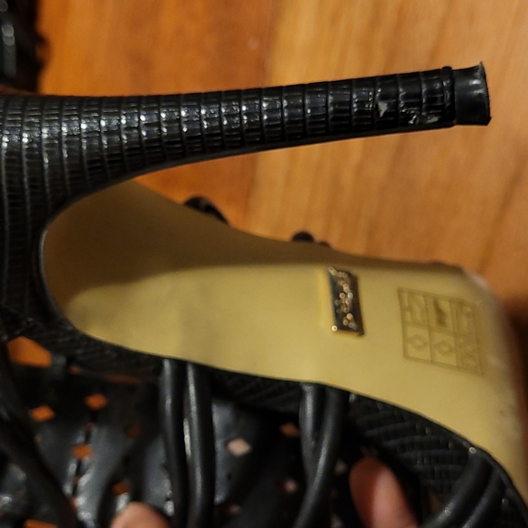 BEBE Strappy black leather heels in size 8 - Picture 5 of 10